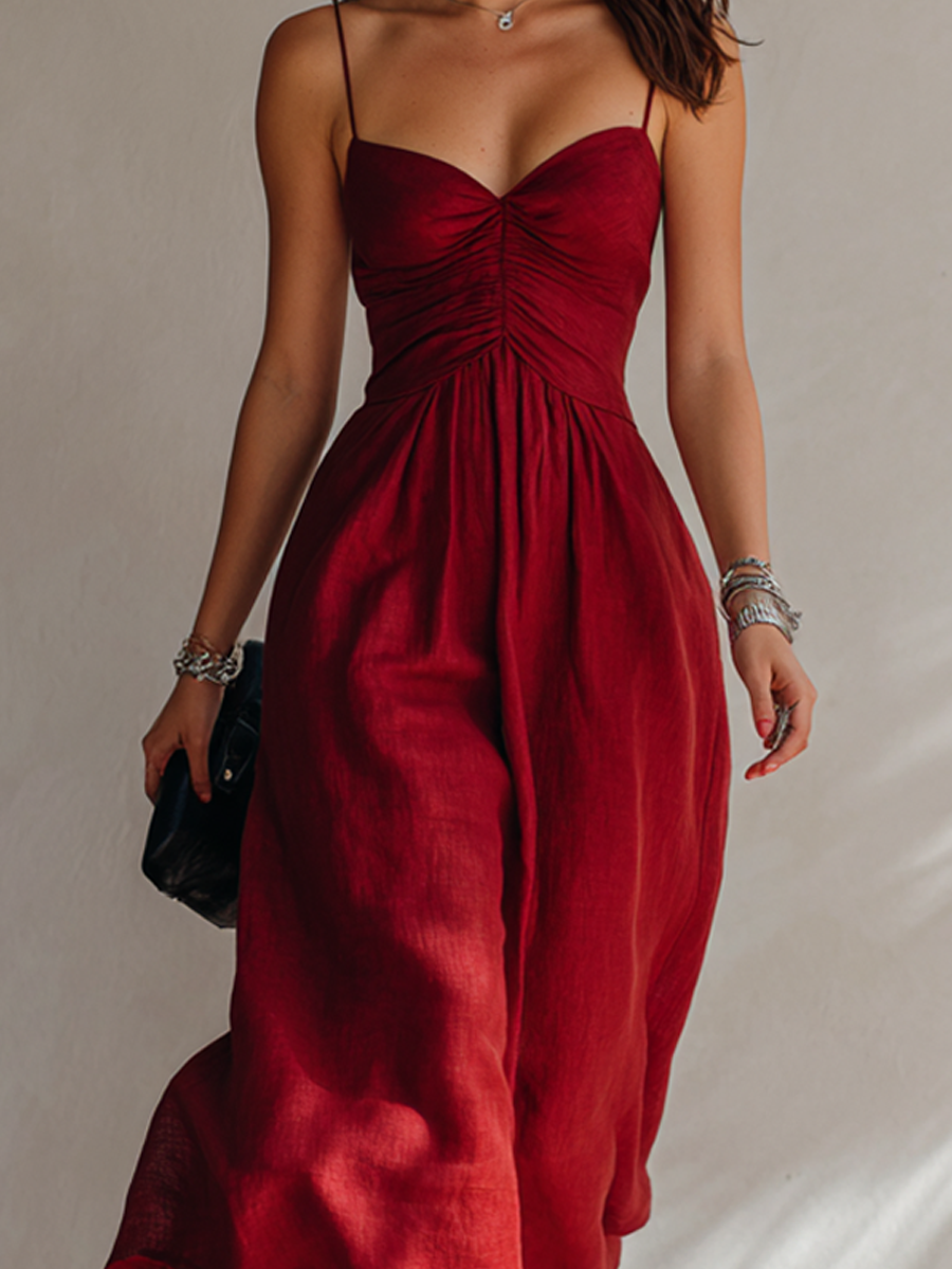 Julieta - Vestido midi de lino con tirantes finos