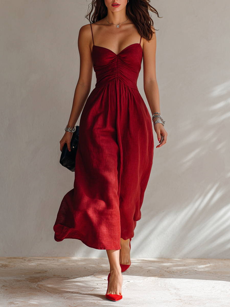 Julieta - Vestido midi de lino con tirantes finos