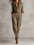 Mirelle - Combinaison utilitaire sophistiquée en tweed marron