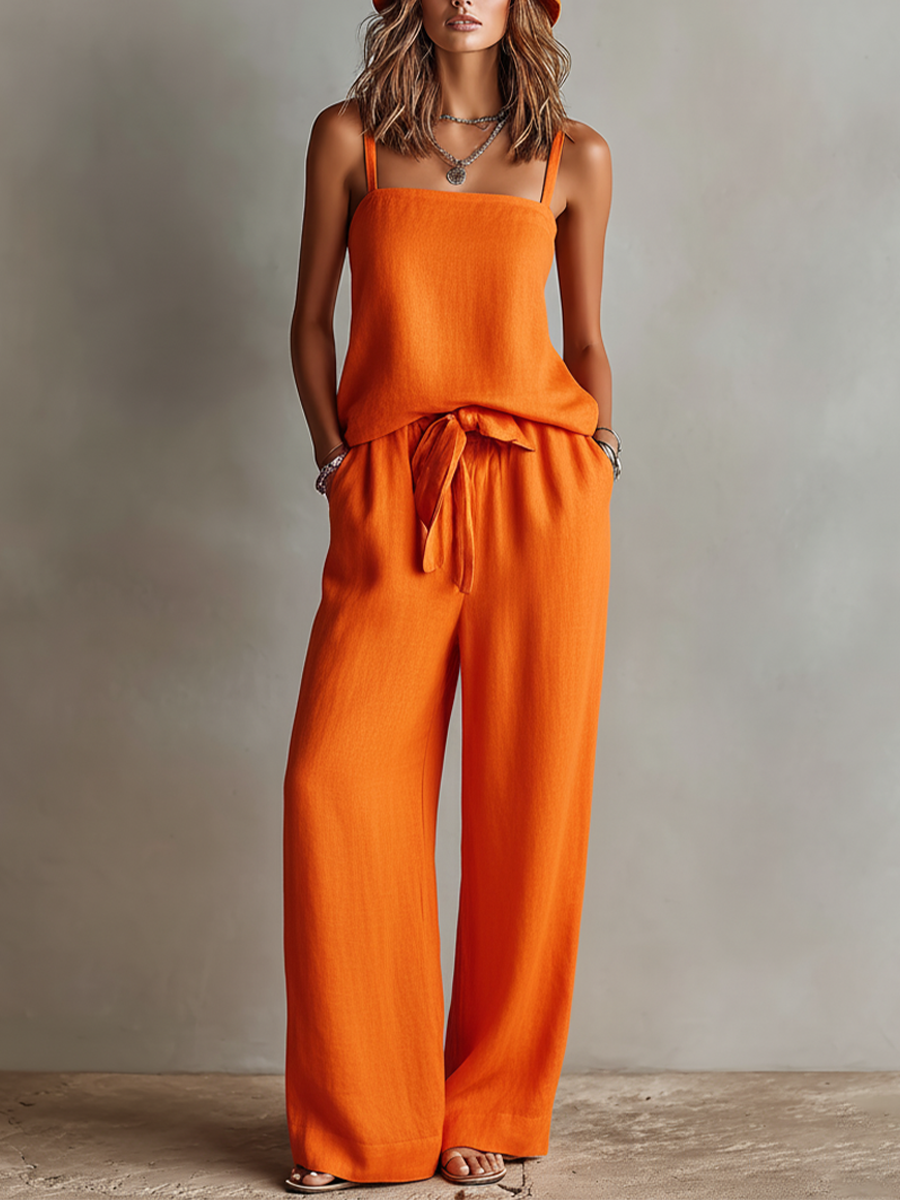 Zoe - Conjunto de lino naranja