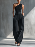 Louna - Pull noir extensible pour femme et pantalon large