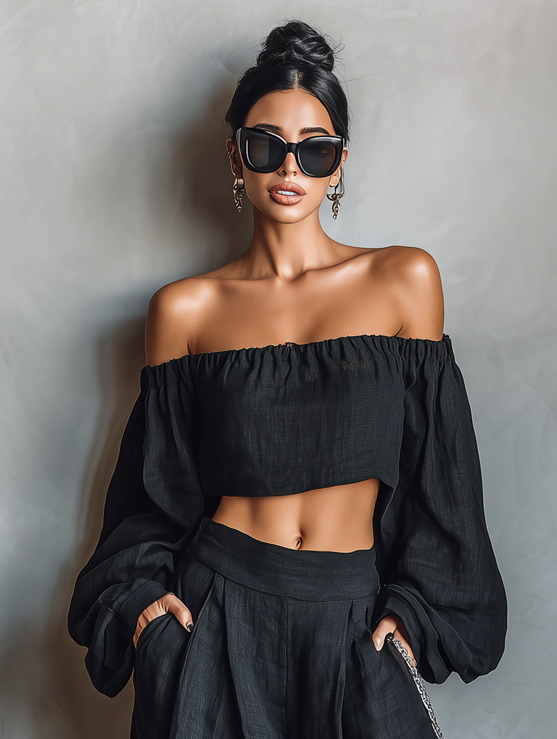 Laurine - Conjunto de lino con blusa elegante y pantalón ancho
