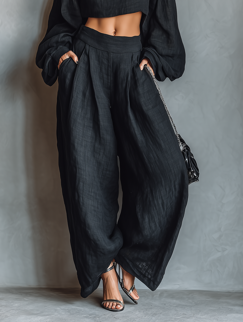 Laurine - Conjunto de lino con blusa elegante y pantalón ancho