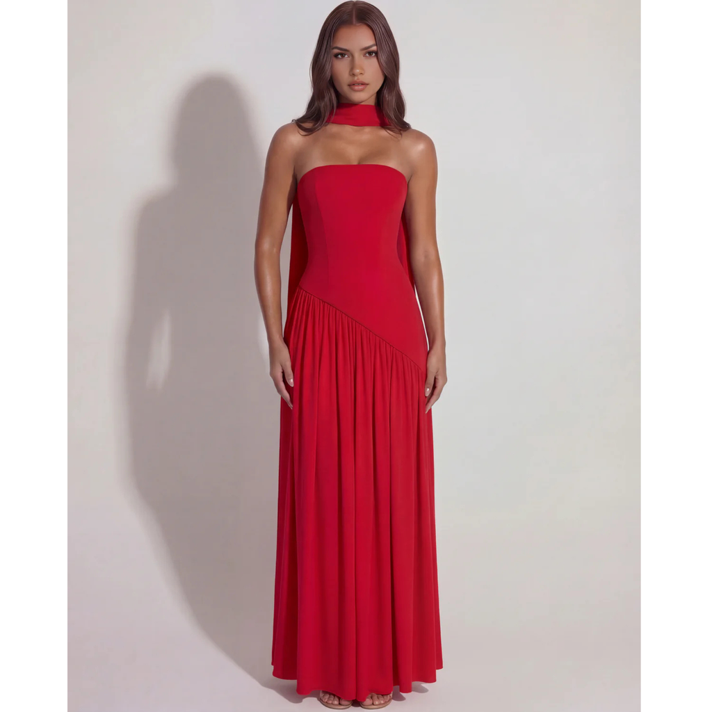 Velth| Vestido largo y elegante con cuello tipo bufanda