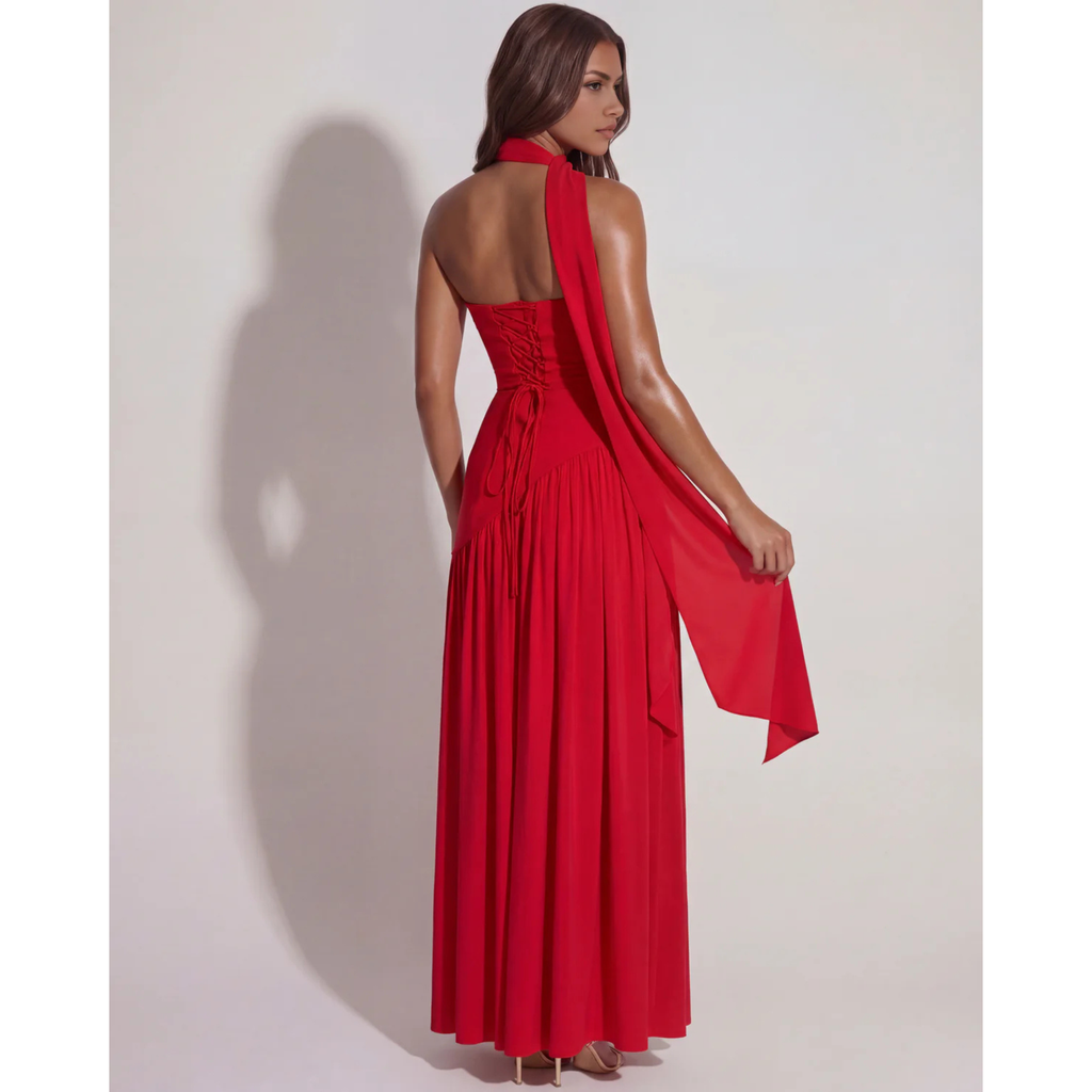 Velth| Vestido largo y elegante con cuello tipo bufanda