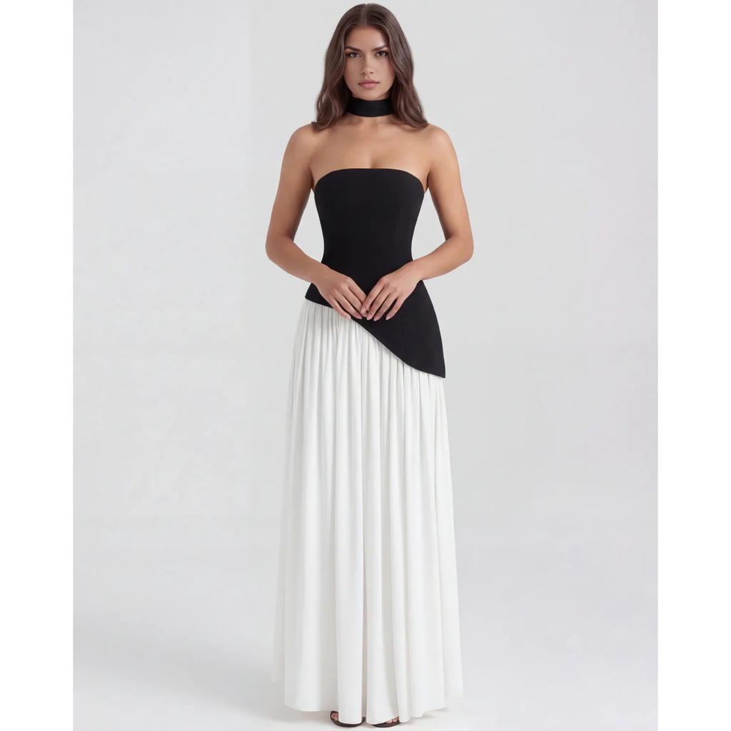 Velth| Vestido largo y elegante con cuello tipo bufanda