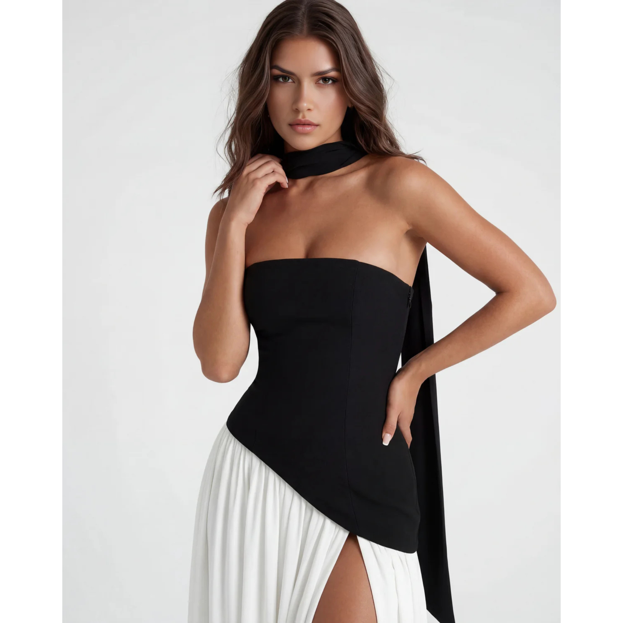 Velth| Vestido largo y elegante con cuello tipo bufanda