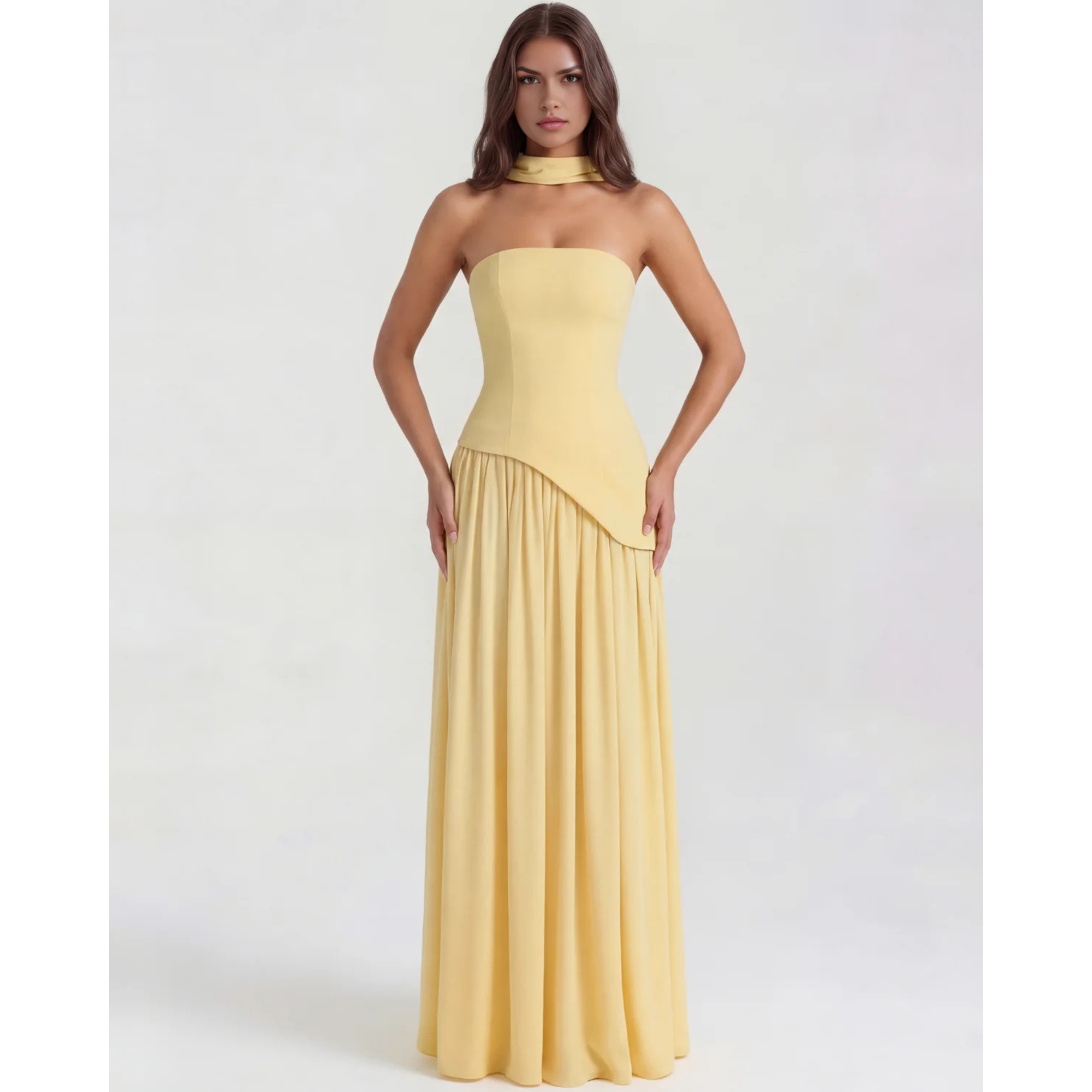 Velth| Vestido largo y elegante con cuello tipo bufanda
