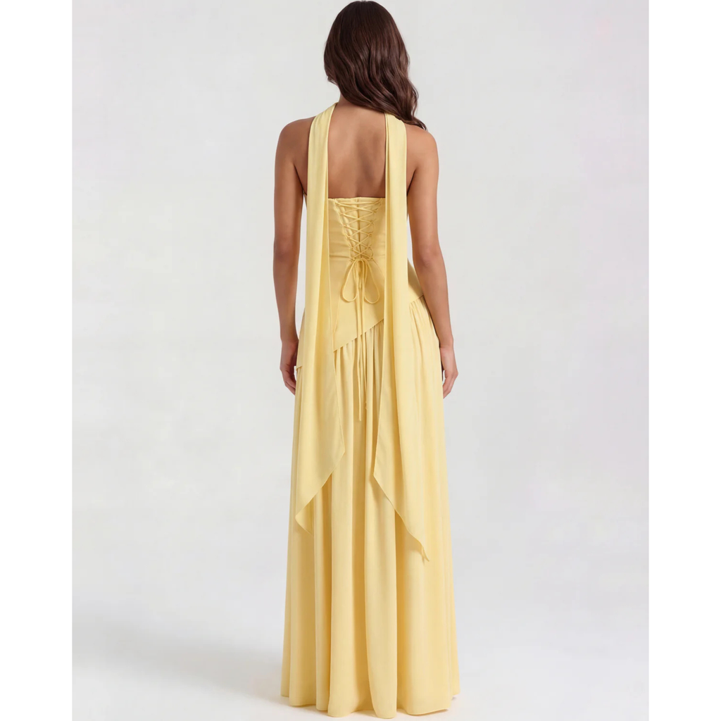 Velth| Vestido largo y elegante con cuello tipo bufanda