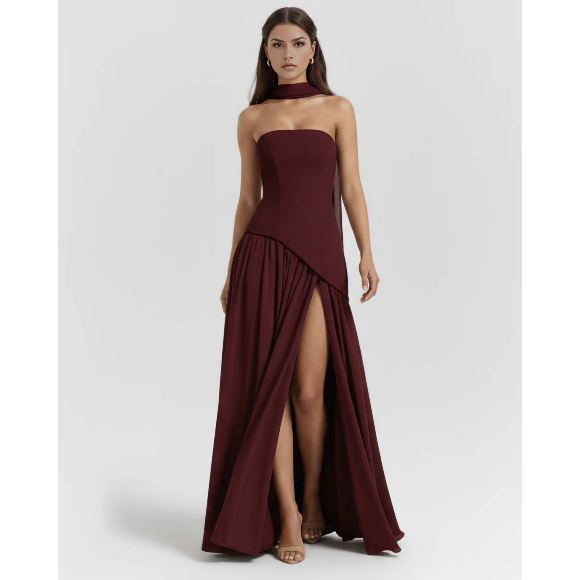 Velth| Vestido largo y elegante con cuello tipo bufanda
