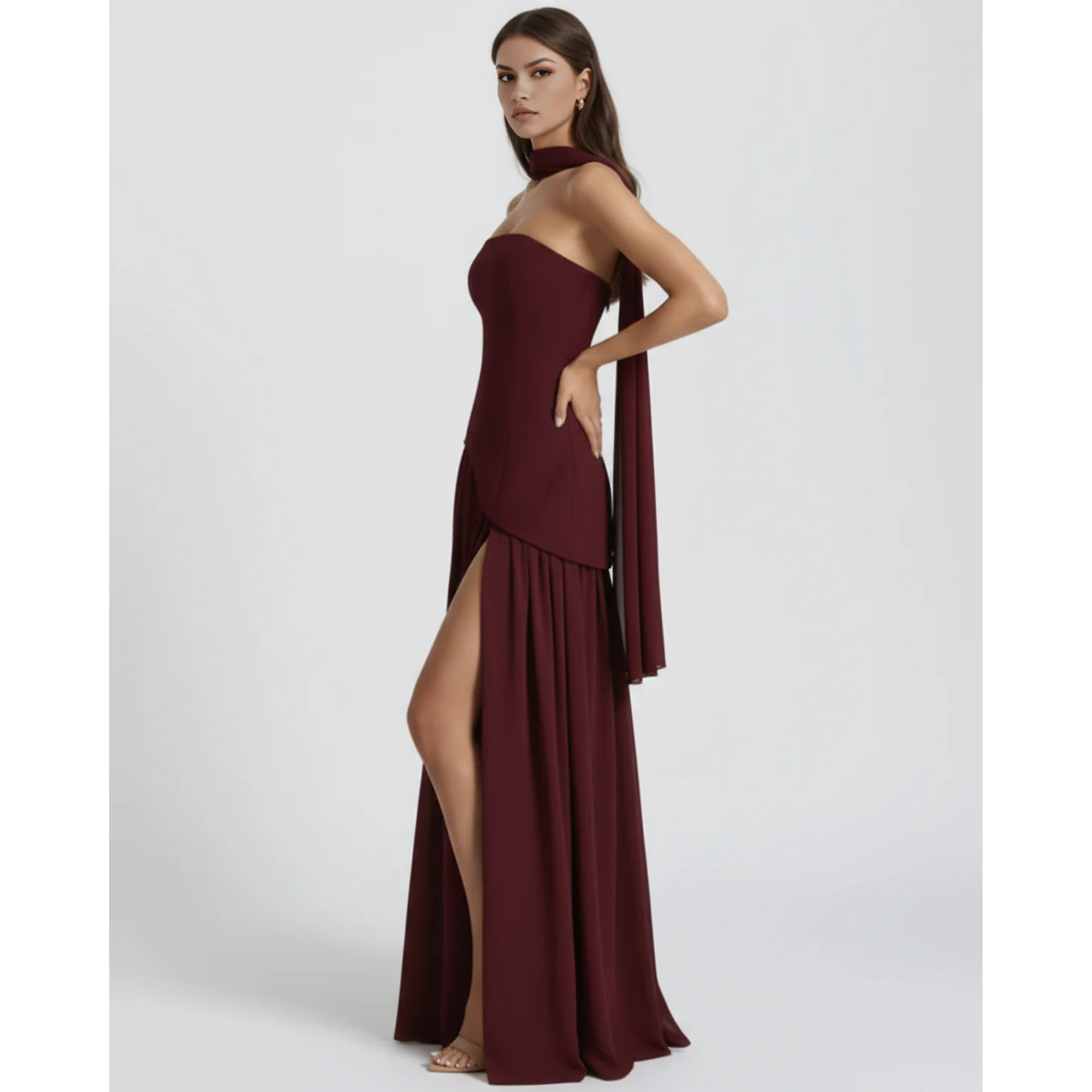 Velth| Vestido largo y elegante con cuello tipo bufanda
