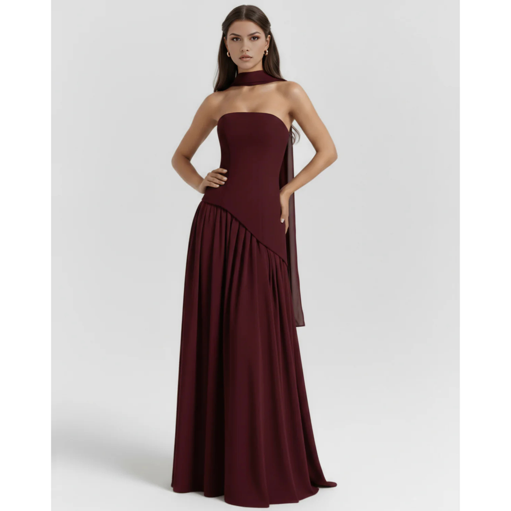 Velth| Vestido largo y elegante con cuello tipo bufanda