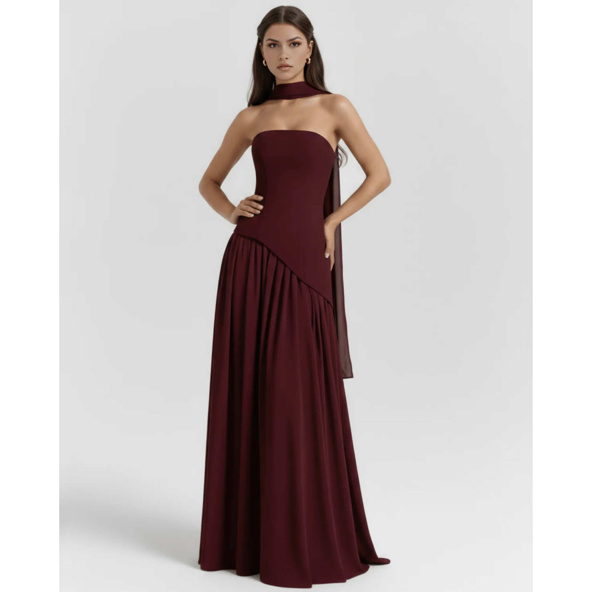Velth| Vestido largo y elegante con cuello tipo bufanda