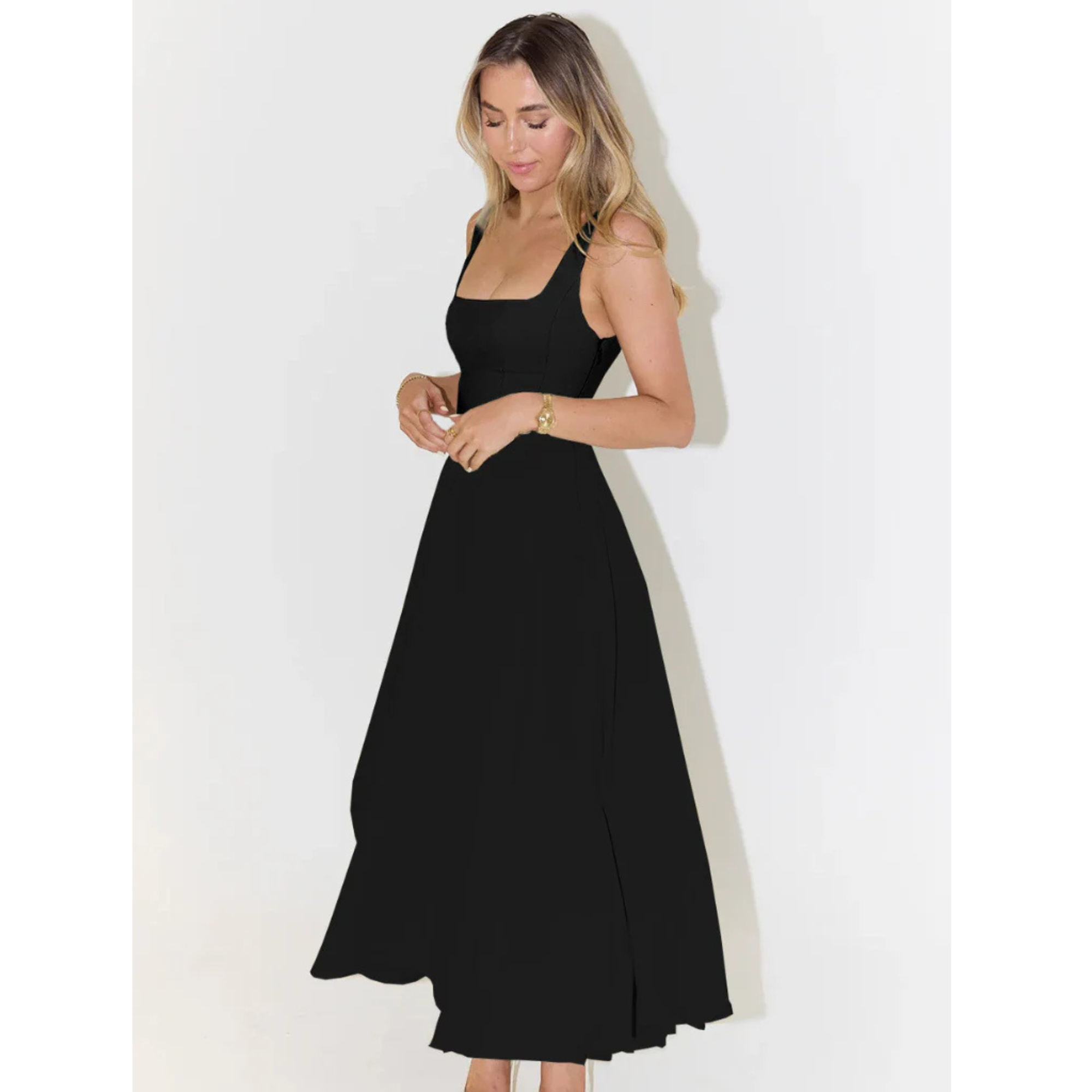 Velth | Vestido midi elegante con escote cuadrado