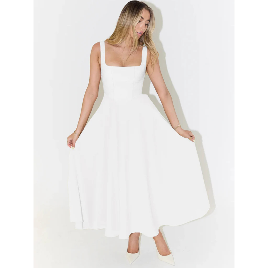 Velth | Vestido midi elegante con escote cuadrado