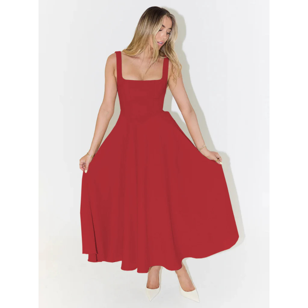 Velth | Vestido midi elegante con escote cuadrado