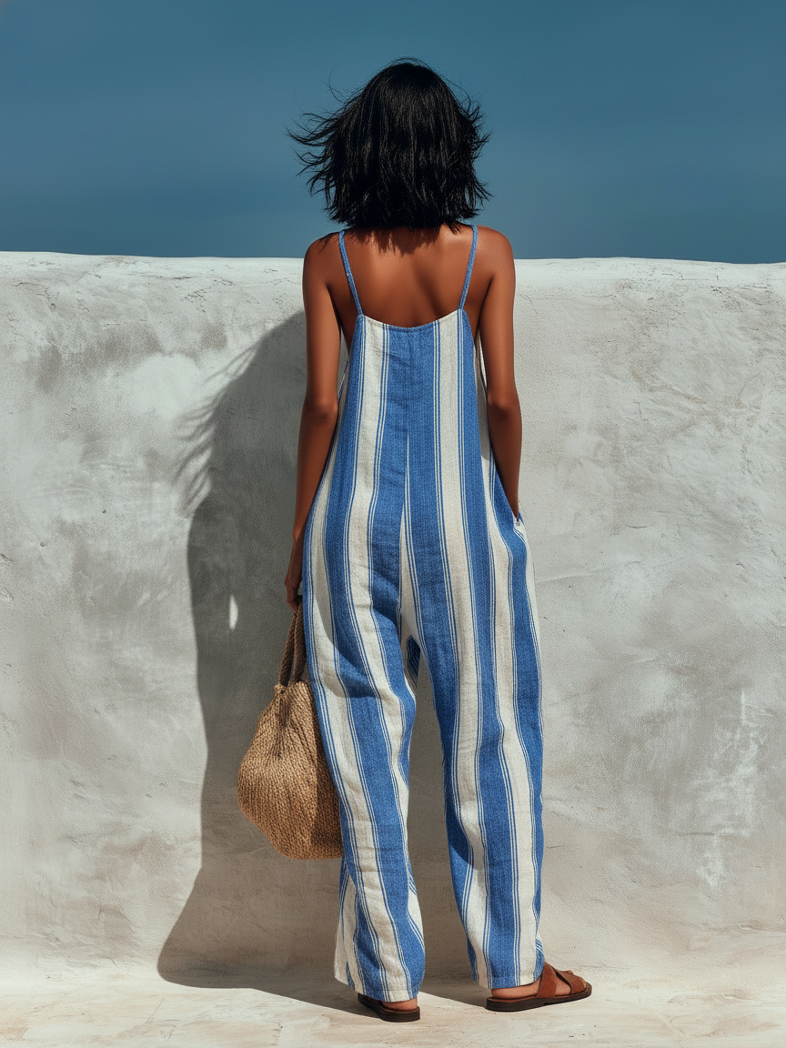 Avelune - Mono con tirantes y estampado de rayas minimalista