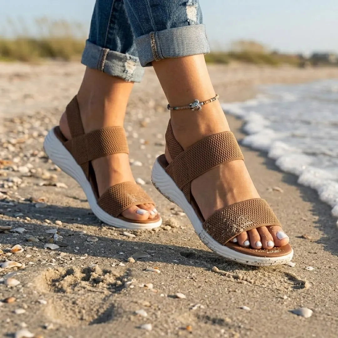 Irene Sandalias planas para mujer con tiras elásticas estilo romano
