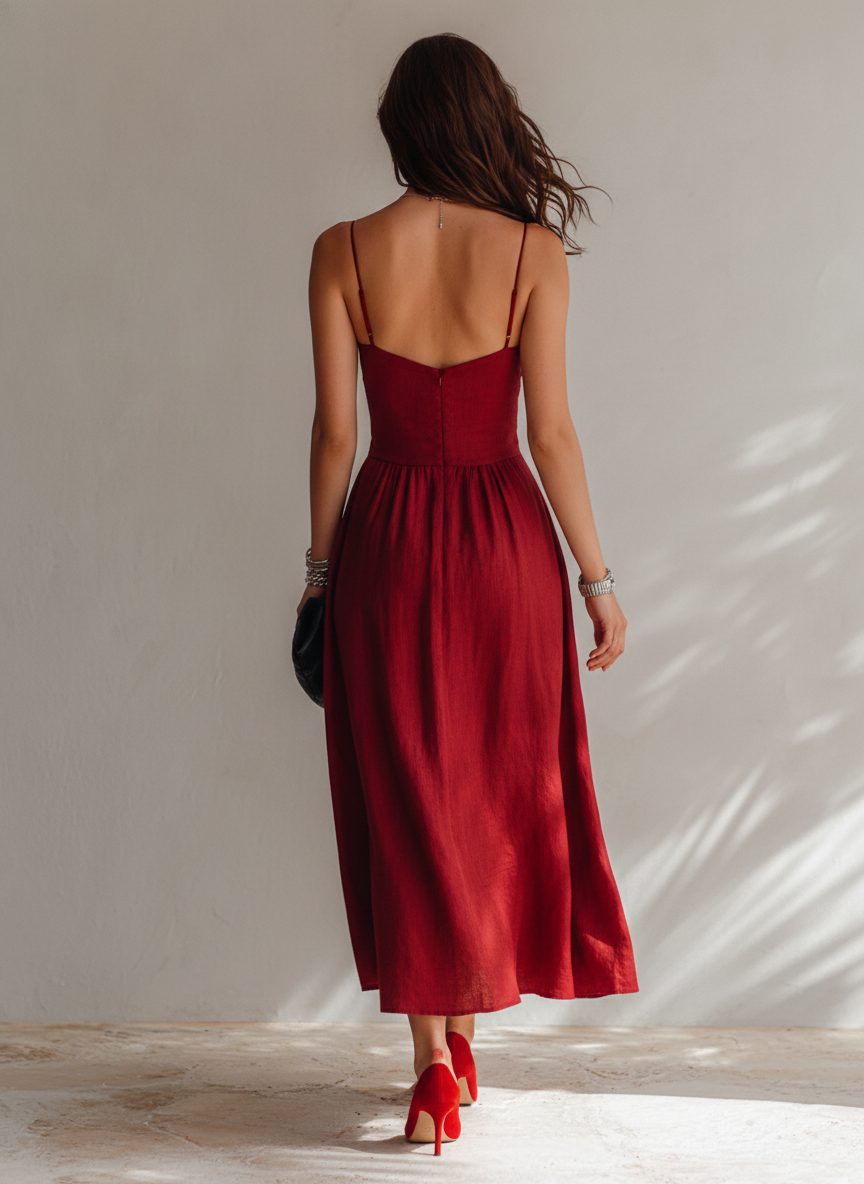 Julieta - Vestido midi de lino con tirantes finos