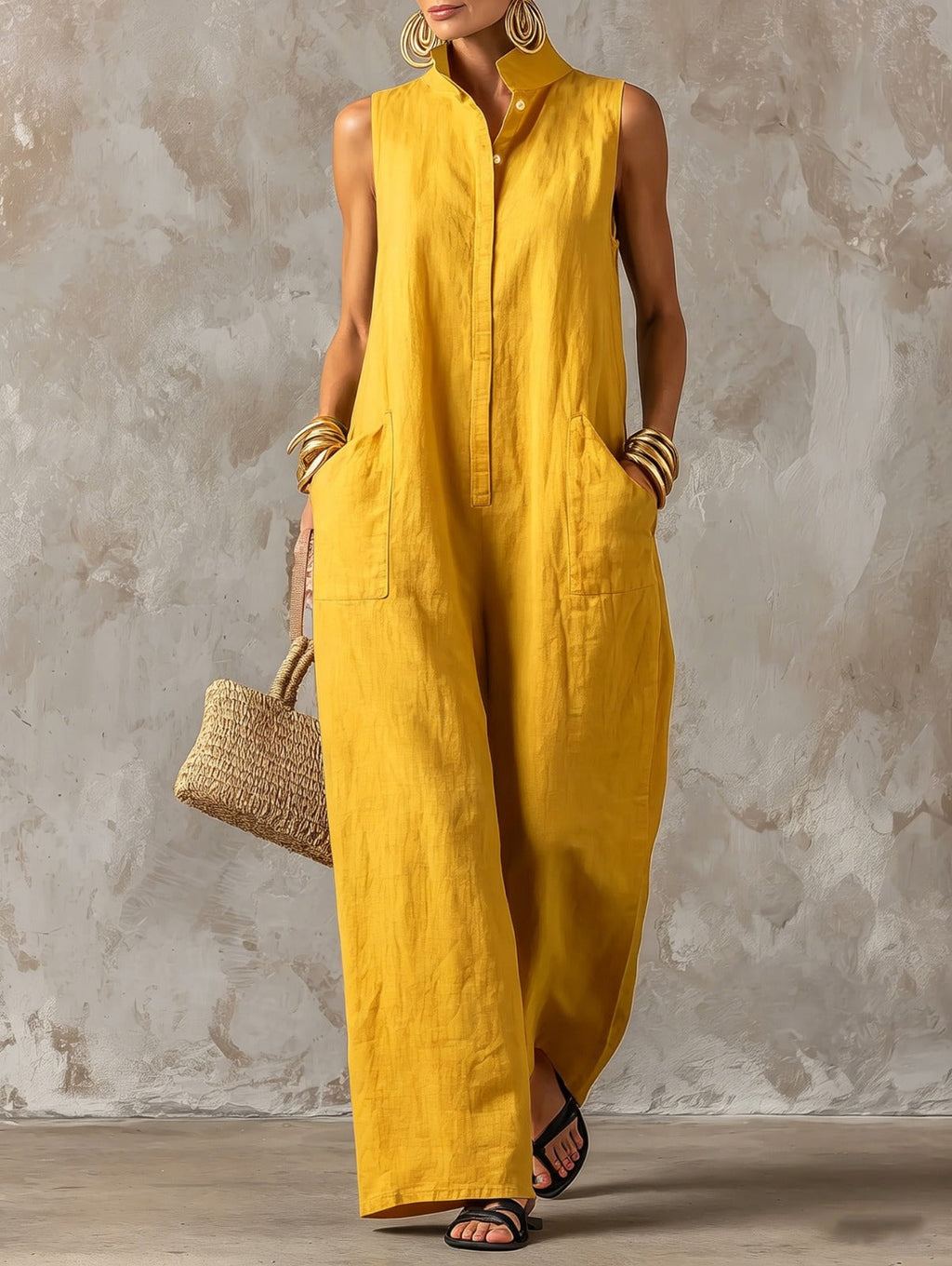 Claire - Combinaison Femme Minimaliste à Coupe Ample en Mélange Lín