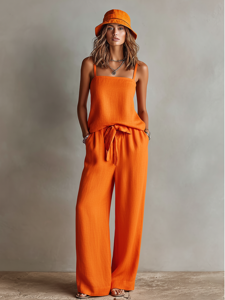 Zoe - Conjunto de lino naranja