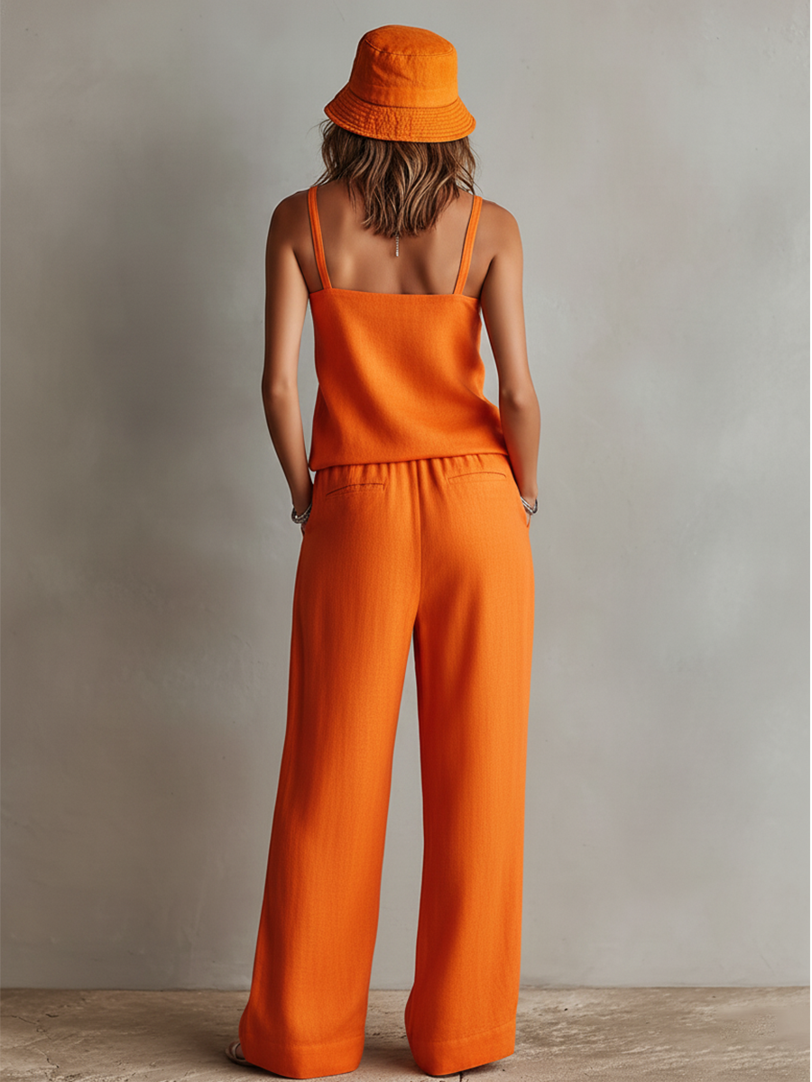 Zoe - Conjunto de lino naranja